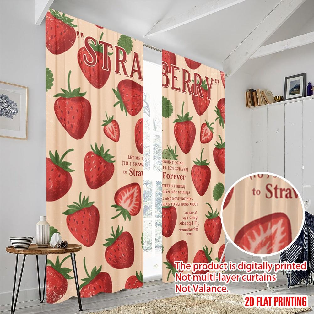 2pcs 2D Flat Printing Scene Curtain Strawberry Fields Forever Polyester Without Electricity Seasonal Party & Holiday Decor
