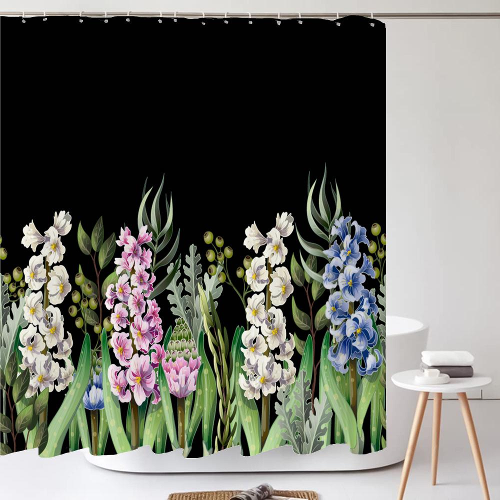 

Color Flowers Plants Shower Curtain Bathroom Waterproof Polyester Shower Curtain Large Size 240X180 3D Printing Bath Curtains W60H190(CM)-1 Pcs
