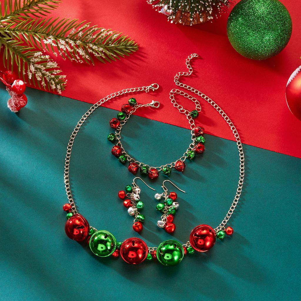 Colorful Christmas Bracelet Necklace Earrings Set for Women Jingle Bell Snowman Bracelet Set Festival Party Jewelry Gift