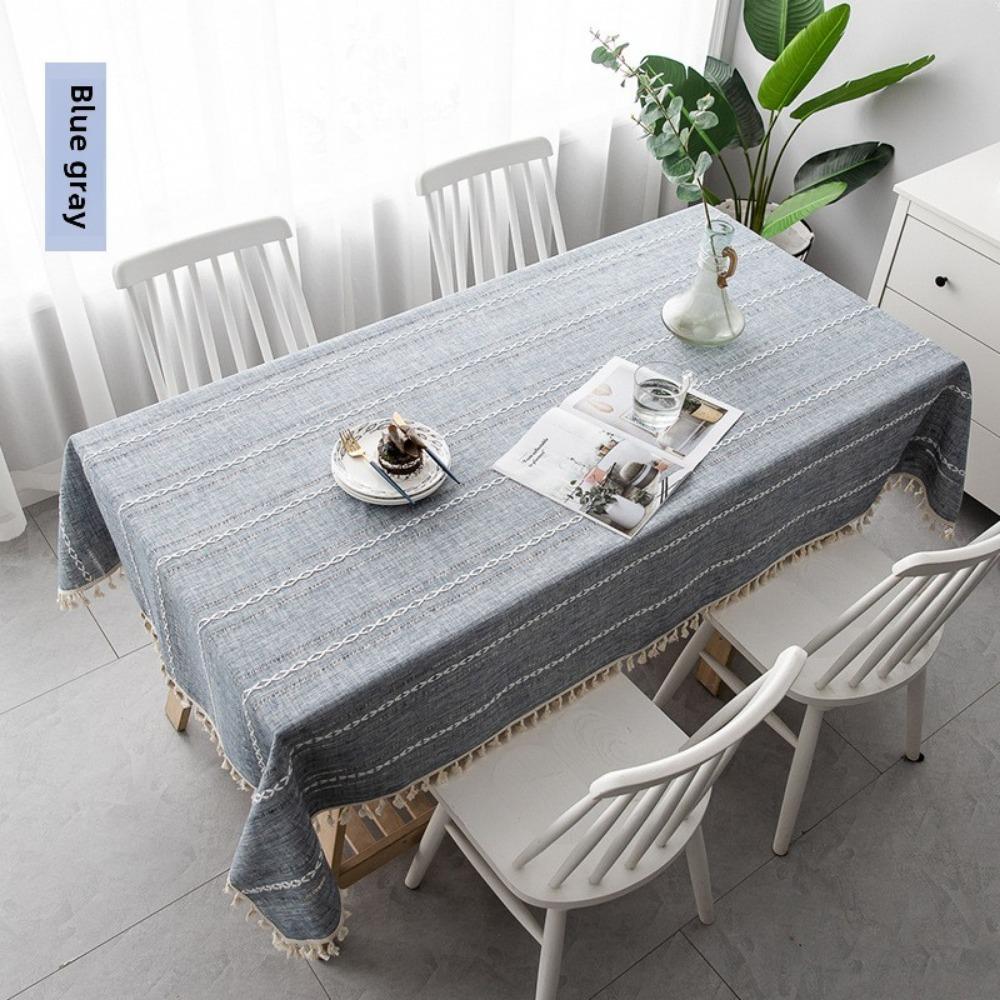 Nordische Tischdecke aus Baumwolle und Leinen zum Liegenlassen Luxustisch Einfarbig Esstischtuch