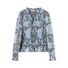 Juzui Women's Elegant Printed Pleated Tie-Neck Top