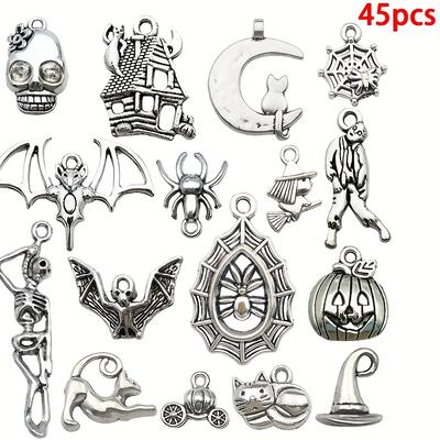 45pcs Pumpkin Bat Accessory Magic Hat Pendants, Alloy Pendants, Necklace Bracelet Jewelry DIY Pendants, The Best Choice for Birthday and Holiday Gifts