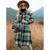Temperament Slim-fit Langer Windbreaker Revers Tasche Karierter Wollmantel