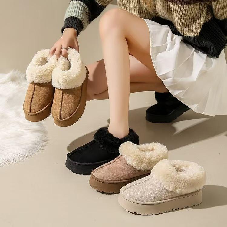 Winter new thick-soled heightening fluffy shoes snow boots women's low-top thickened outer wear one-pedal cotton shoes non-slip