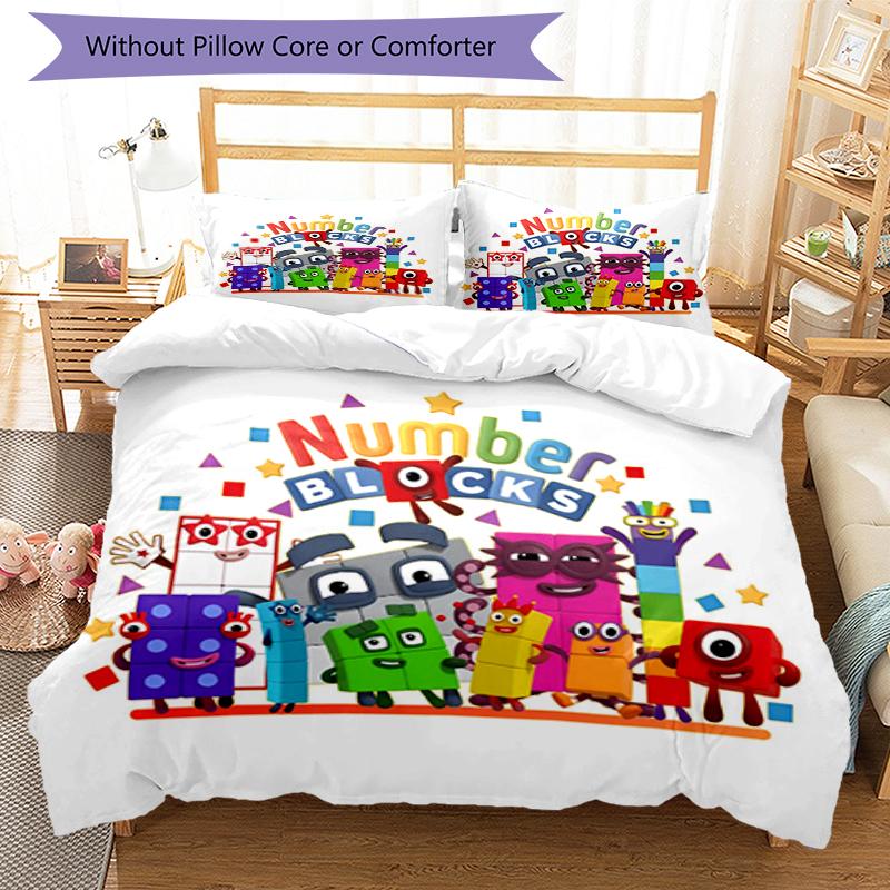 3dílná sada povlečení Numberblocks Uzavírání na zip Obsahuje 1 povlak na přikrývku a 2 povlaky na polštář, Měkké a pohodlné pro všechna roční období.