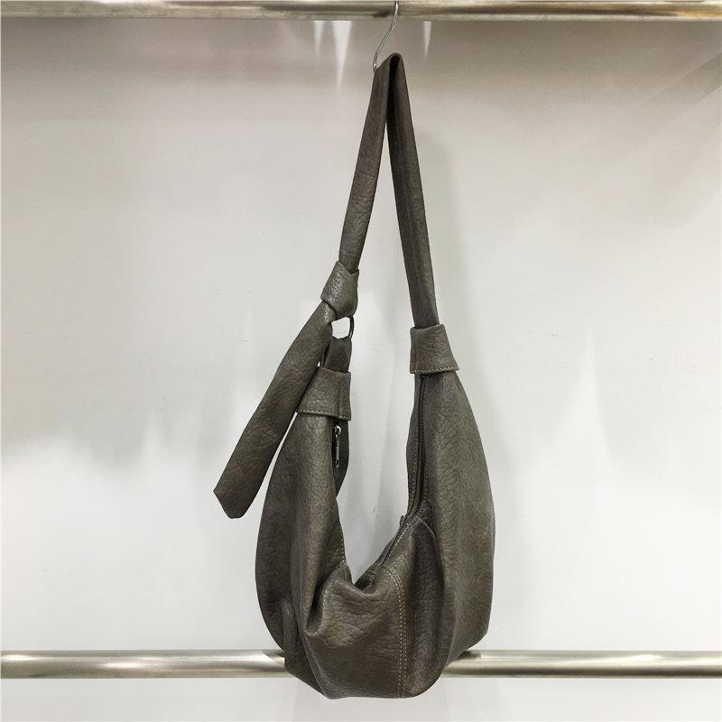 Korean Large-Capacity Retro Soft Leather Pleated Dumpling Shoulder Crossbody Bag - Casual & Versatile