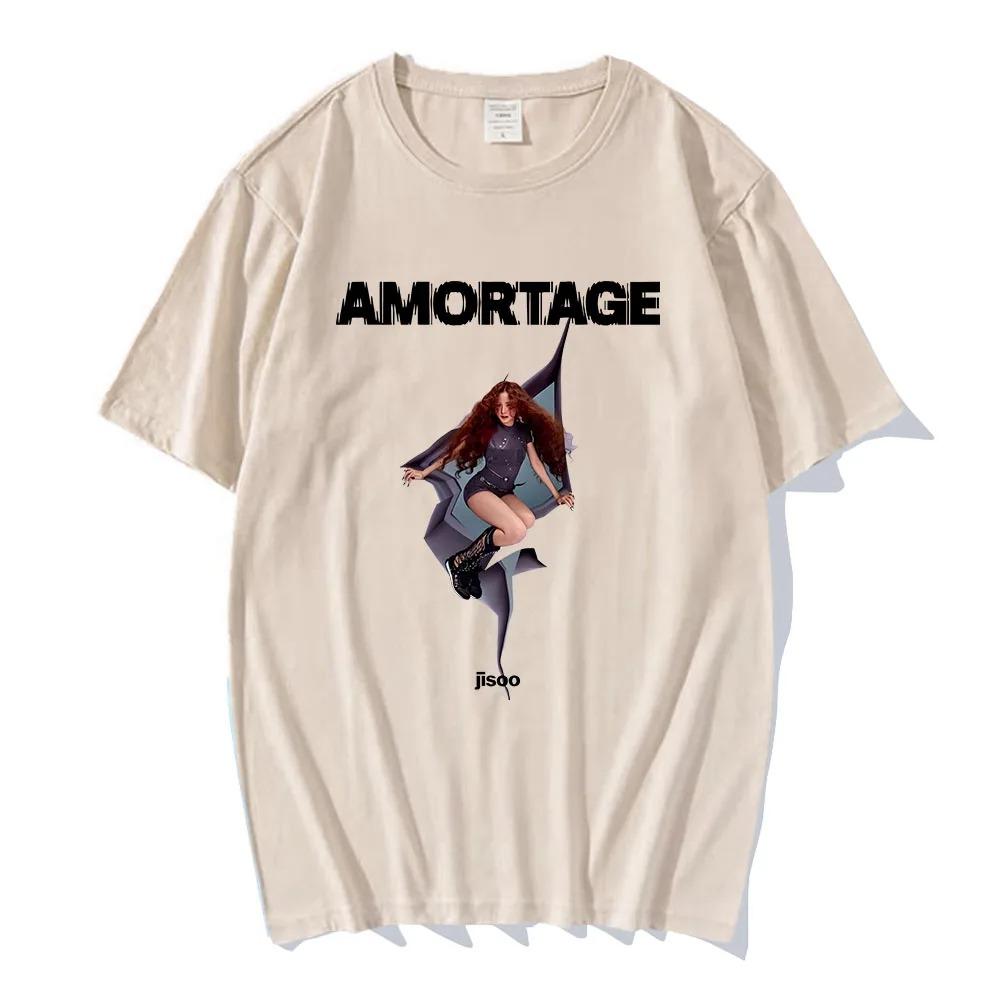 

2026 Уличная одежда Корейская певица JISOO AMORTAGE Футболка Одежда Мужская Хип-хоп Футболки Повседневные Мужские Женские Хлопковые Футболки Хип-хоп Модные Футболки 4XL