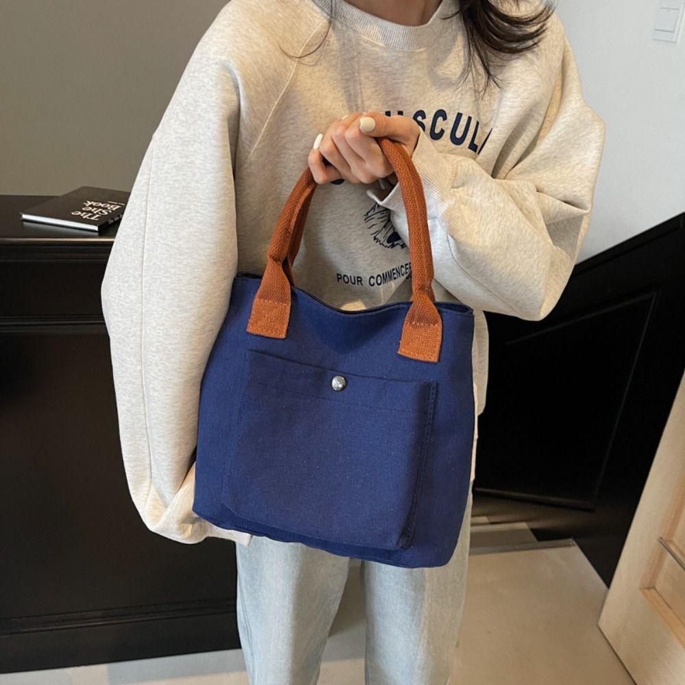 Multiple Pockets Canvas Shoulder Bag Solid Color Women Handbag Casual Oxford Tote Bag Outdoor