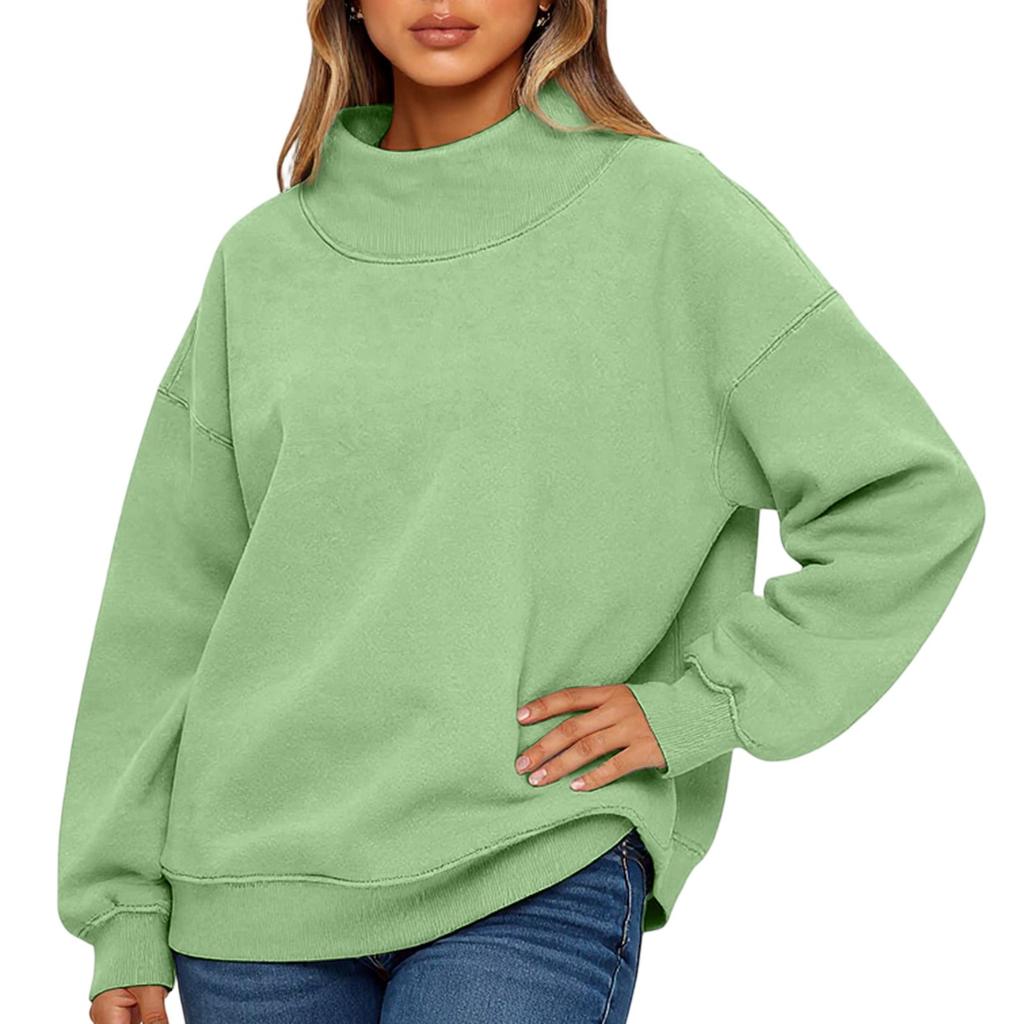 Ladies' Fashionable Loose High Neck Long Sleeved Color Hoodie Top Pullover