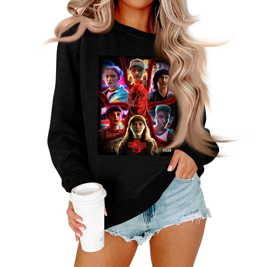 Women's And Men's Unisex Fashion Casual Long-sleeved Loose Printed Round Neck Pullover Hoodie Sweatshirt