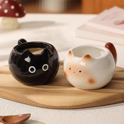 Keramik-Kaffeebecher 210ml Niedliche Katze Espresso-Tasse mit Schwanzgriff Mikrowellen- und spülmaschinenfest Geburtstagsgeschenk für Katzenliebhaber