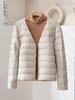 Women's Lightweight Down Jacket, Short Wave Pattern, Convertible Round/V-Neck, Warm for Autumn/Winter