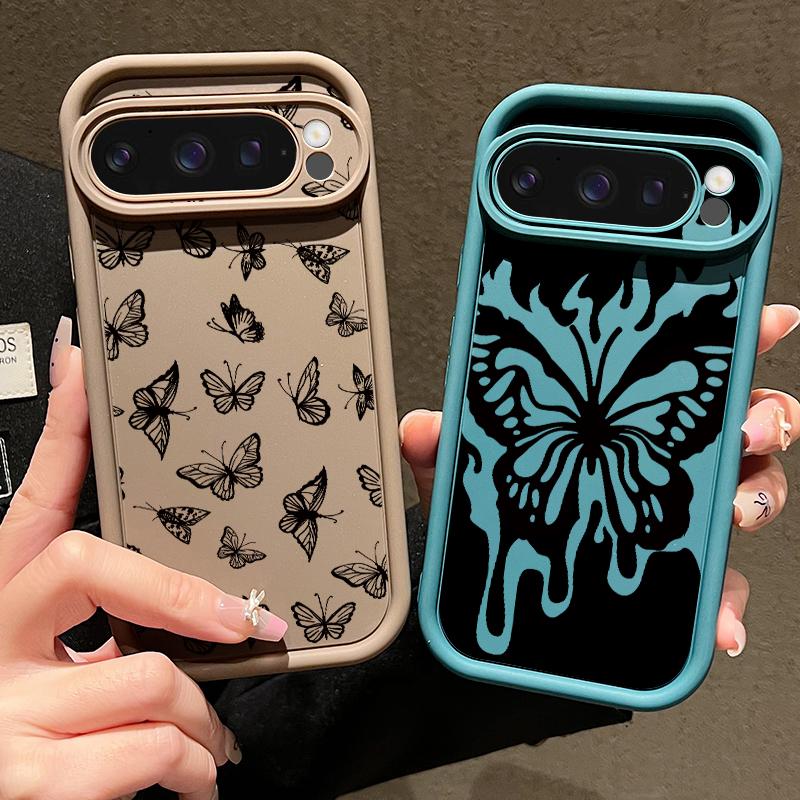 Flame Butterfly Print TPU Shockproof Case For Google Pixel 9 Pro XL 8 Pro 8A Soft Lens Protection Matte Phone Cover