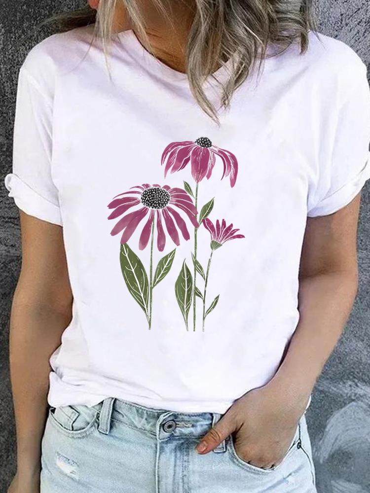 (Asian Size) Butterfly Flower Short Sleeve T-shirts Printed Clothing Lady Female Top Casual T Shirt Fashion Women Graphic Tee
