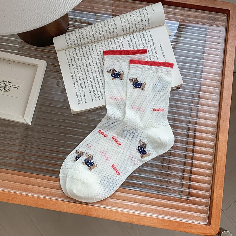 

Женские летние тонкие носки-трубы с сеткой и различными узорами в горошек нового стиля 1 pair