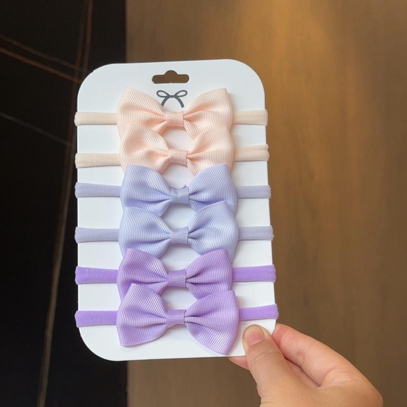 6Pcs/Set Solid Color Kids Headwear Elastic Hair Bands for Baby Cute Ribbon Bowknot Headband Infant Girls Hair Accessories