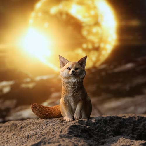 JXK Baby Fox Figure Statue, Miniature Fox, Resin Model, Desk Accessory, Decoration, Birthday Gift, Painted, Fully Assembled