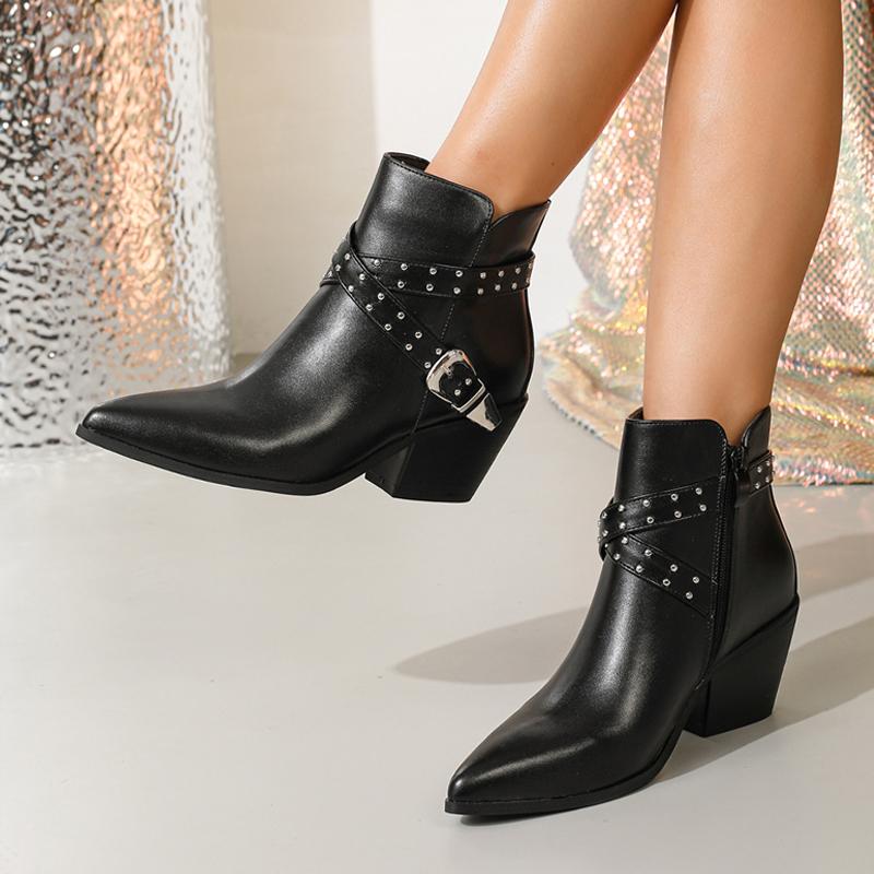 Fashion Liyke Punk Style Mode Nieten Schnalle Riemen Chelsea Stiefeletten Damen Niedrige Dicke Absätze Herbst Winter Schuhe Damen Reißverschluss Kurzer Stiefel