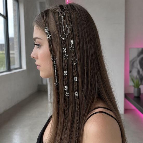 32Pcs Dreadlock Hair Accessories, Hip-hop Style Hair Charms, Star Chain Pendants Hair Beads Rings for Styling Daily Festivals Parties