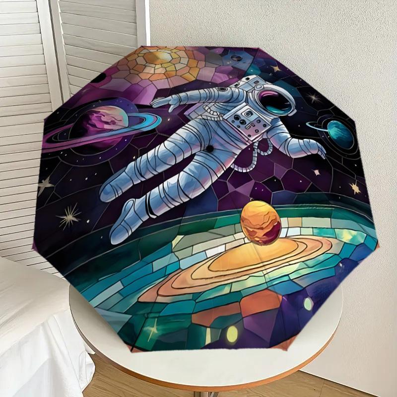 

1pc Astronaut in Space Stained Glass Umbrella with Plastic Handle,Suitable for All Seasons Home Travel Outdoor UmbrellaDD1318