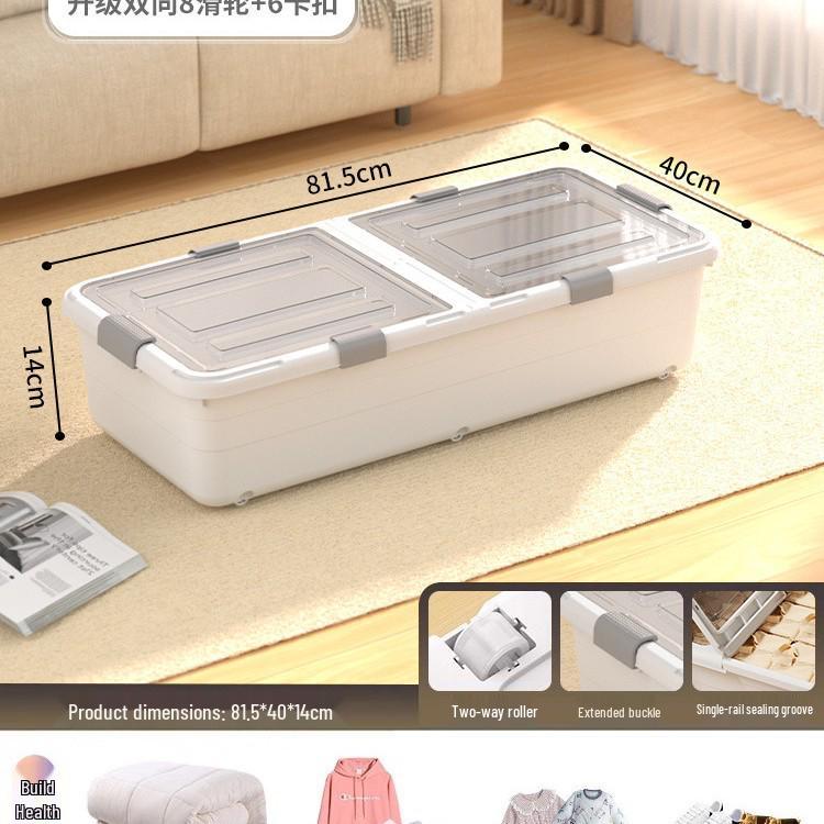 Transparent Underbed Storage Box with Wheels for Clothes and Quilts