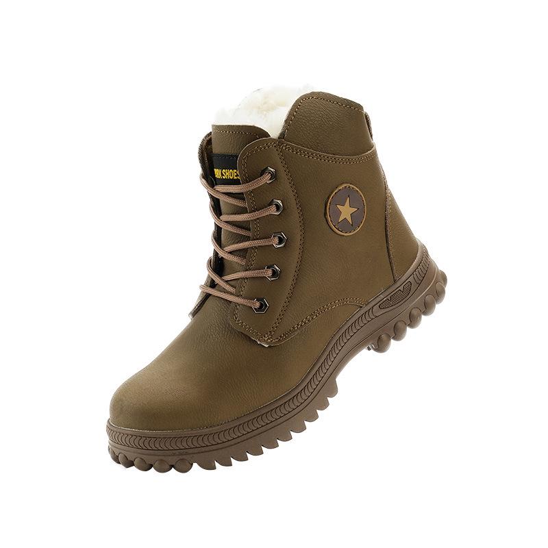 Водонепроницаемые зимние рабочие ботинки с флисовой подкладкой и стальным подноском устойчивые к ударам и проколам 22-E Khaki 40 4130₽