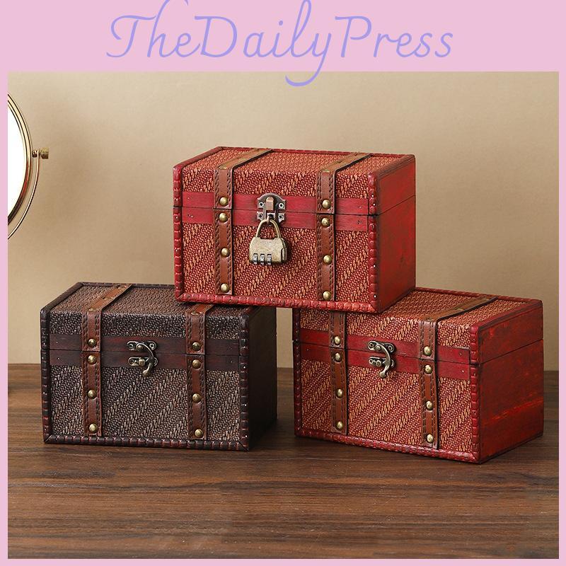 Lockable Wooden Organizer Medicine Box Password Protected Retro Woven Car Storage
