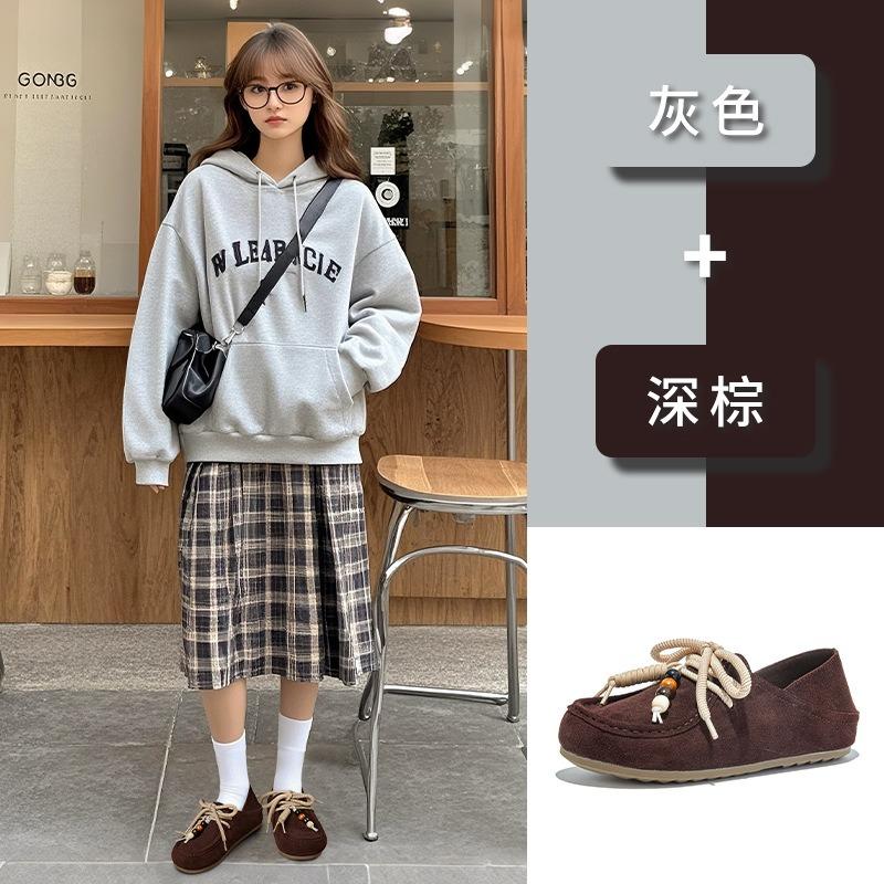 Two wear leather kangaroo shoes autumn new flat-soled women's shoes casual single shoes women's versatile small leather shoes