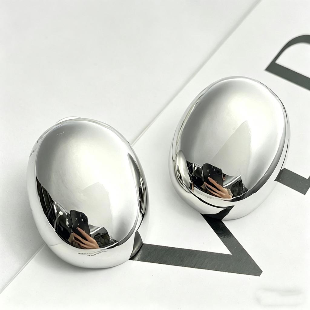 Oval Chunky Dome Earrings for Women, Gold Plated/Polished Silver Statement Earrings Hypoallergenic Bold Large Hoop Earrings Minimalist Jewelry