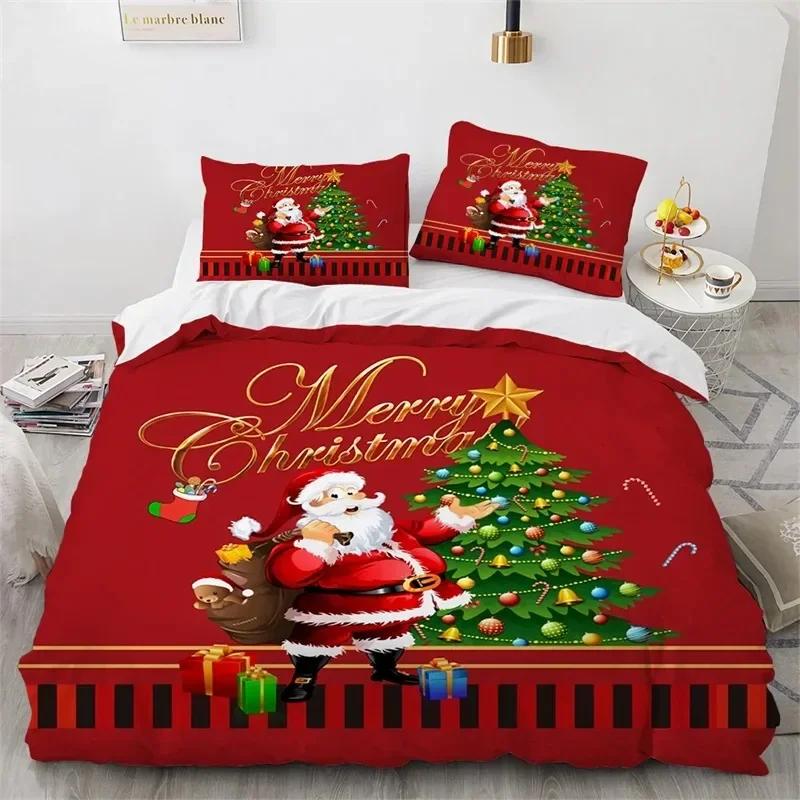Christmas Microfiber Santa Claus Bedding Set Single Twin Double Queen King Cal King Size Bed Linen Set