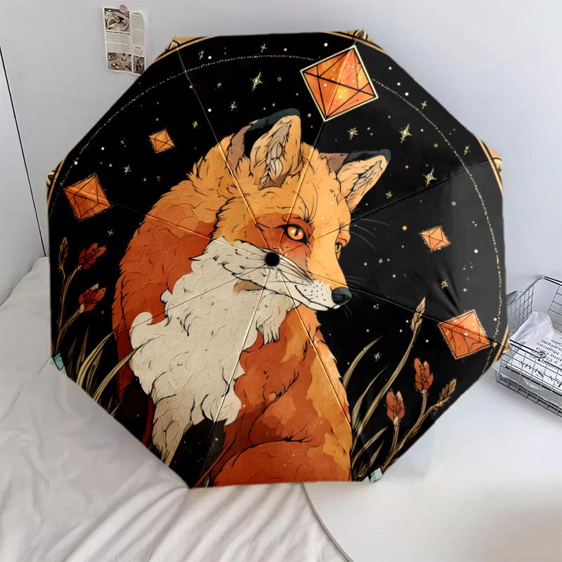 0106 Fox Family  pattern, automatic folding umbrella, portable and foldable design, 8 ribs, a Christmas or birthday gift.