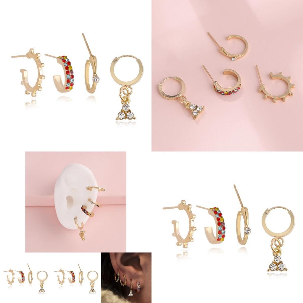 Elegant Alloy Rhinestone Hoop Earrings Set Four Piece Chic Fashion Jewelry