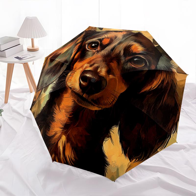 Vzor jezevčíka, automatický skládací deštník, přenosný a skládací design, 8 drátů, vánoční nebo narozeninový dárek.