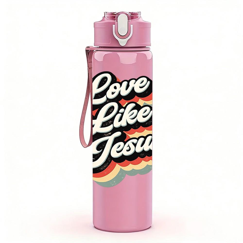 1PC Love Like Jesus Retro Text Print 750ml Color Plastic Sports Water Bottle Leakproof Flip Straw Lid Suitable for Sports Office Home Use