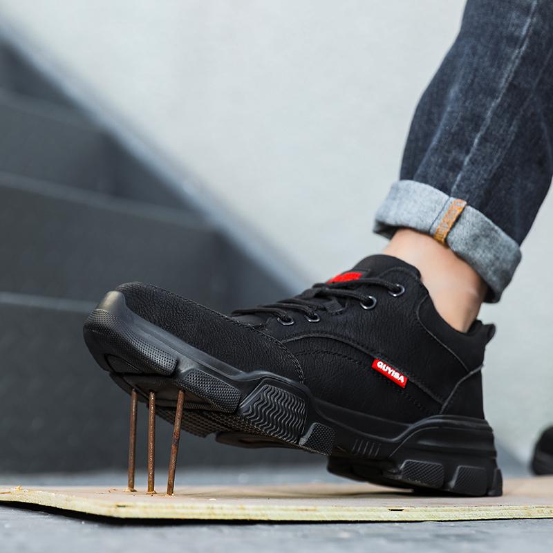Men Leather Safety Shoes Anti-smash Anti-puncture Work Shoes Waterproof Lightweight Work Sneakers Indestructible Shoes Boots