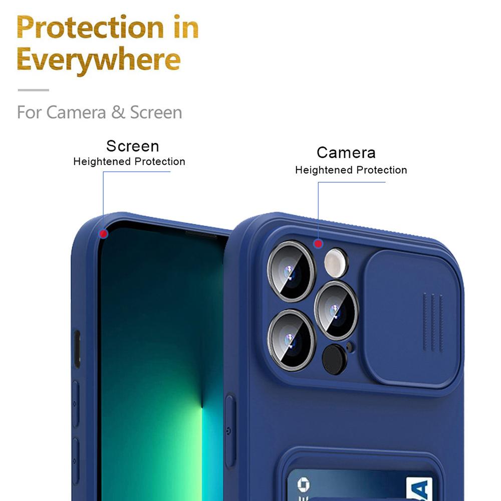 For iPhone 15 Pro Max Case Card Holder PC + TPU Phone Kickstand Cover with Lanyard