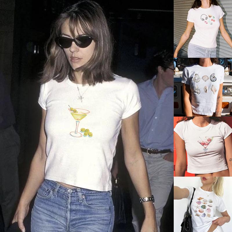 

2024 Spring Y2K Style Women s Printed Short-Sleeve Tops Small