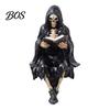 Skeleton Desktop Decor Halloween Reading Book Figurine, Spooky Devil Resin Sculpture, Gothic Ornament Black Robe Grim Reaper Statue for Home