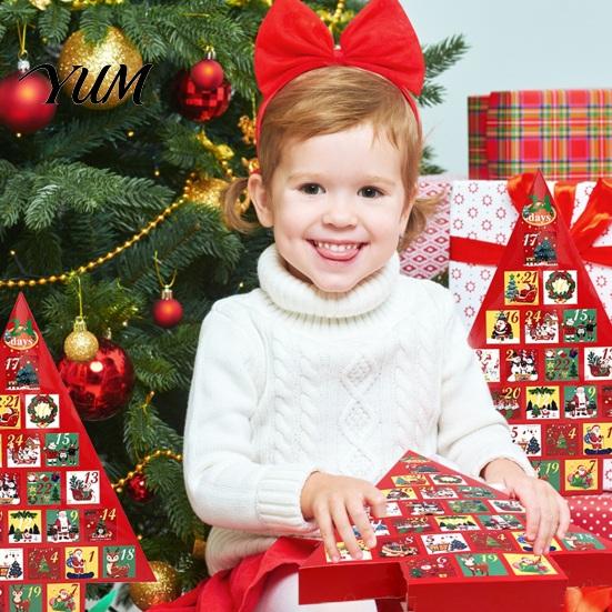 Christmas Tree Gift Box Advent Calendar Box, DIY Surprising Shaped Paper Hole Punch Countdown Fillable for Candy Small Toys, Xmas Party Favors