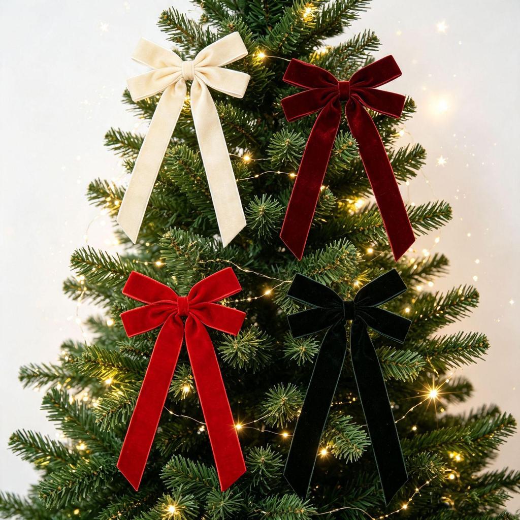 Velvet Ribbon Christmas Tree Bow Pendant - Hanging Party Decoration
