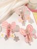 Spring Sweet Pink Spot Flower Bowknot Hair Claw Clip For Women,Butterfly Hairpin Ponytail Stripe Bow Hair Accessories Headwear