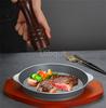 barbecue steak meat round square style grilled rice BBQ steak seafood tray Aluminum edging wood base with stone plate baking pan