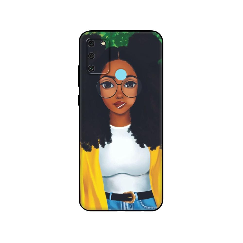 Black tpu Case For Huawei Honor 8a Prime 8s Prime 9 Lite honor 9A 9C 9X Premium 9x Pro 9S  African Beauty Afro Puffs Black Girl