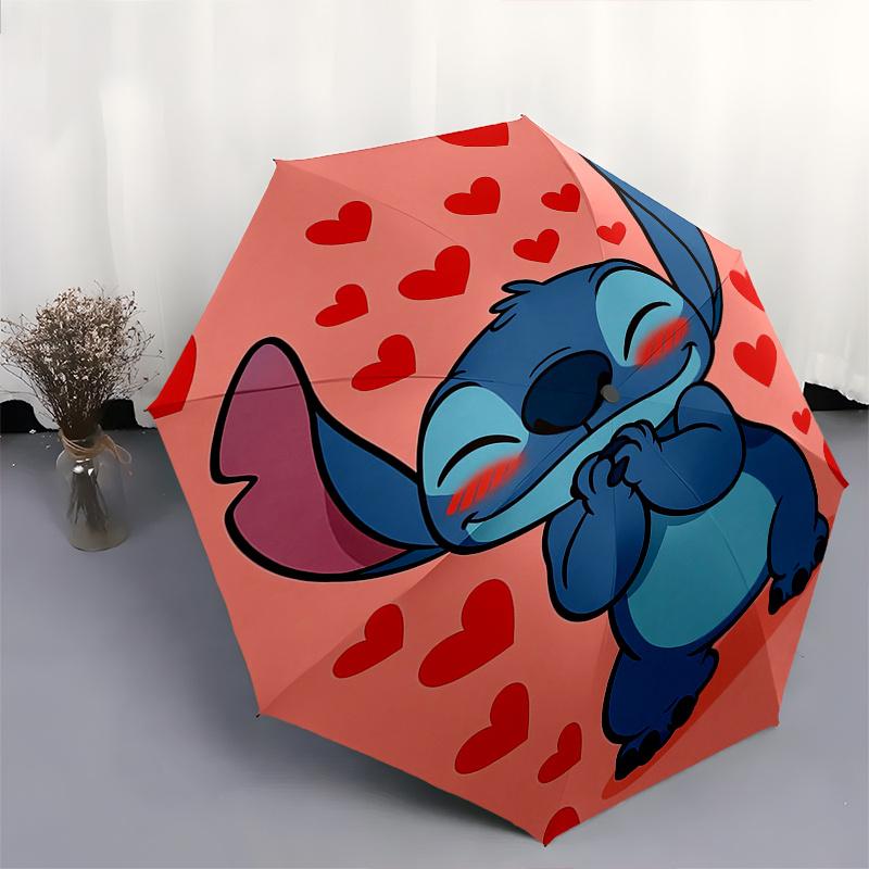1pc Stitch,Hearts Automatic Folding Umbrella: Compact 8-Bone Design Cartoon Outdoor Travel Companion, Business Umbrella, Christmas Valentine