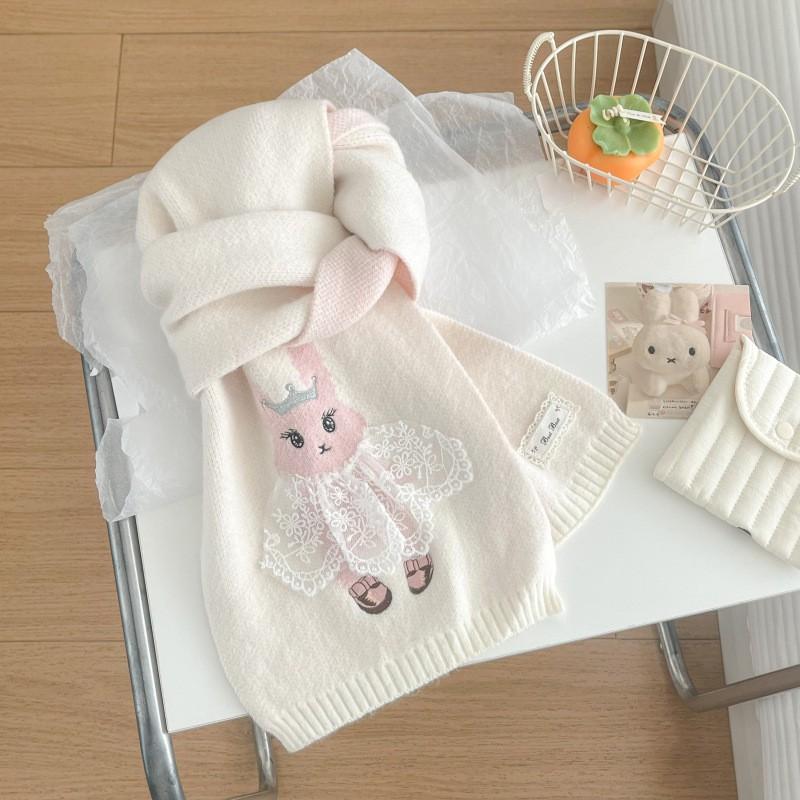 Soft Knitted Lace Bunny Scarf Women Winter Warm Neck Wrap Cute Sweet Long Shawl