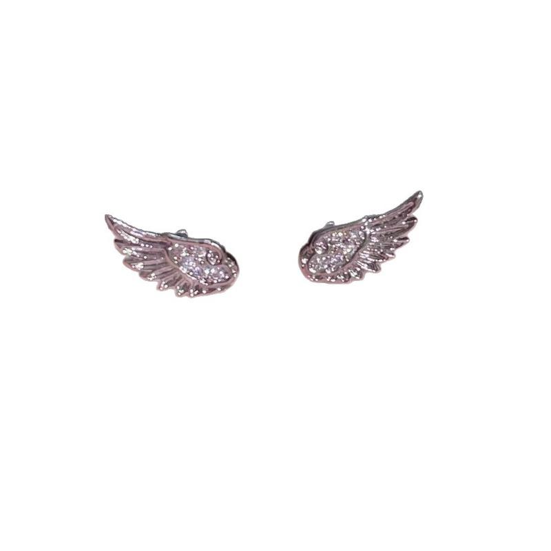 1pair Shiny Crystal Wing Stud Earrings for Women Silver Hypoallergenic Cross Ear Screw Back Piercing Cartilage Jewelry Gift