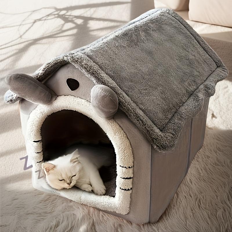 Detachable Cat Cave Bed - Winter Warm Pet House for Cats & Small Dogs, Soft Polyester Cave Nest with Removable Washable Cover