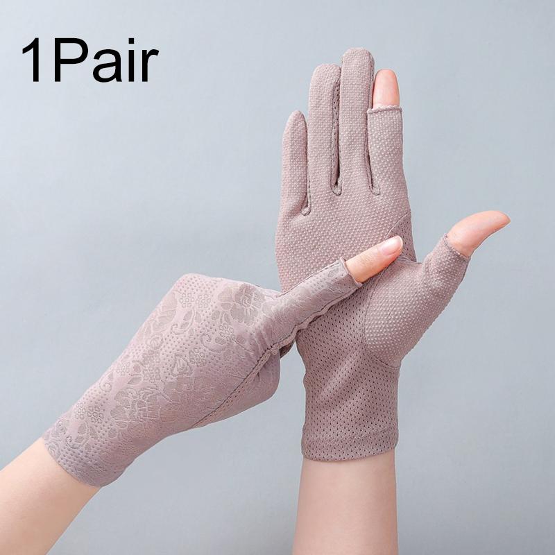 1Pair Lace Non-slip Driving Sunscreen Wave Point Breathable Gloves Outdoor Touch Screen Anti UV Nylon