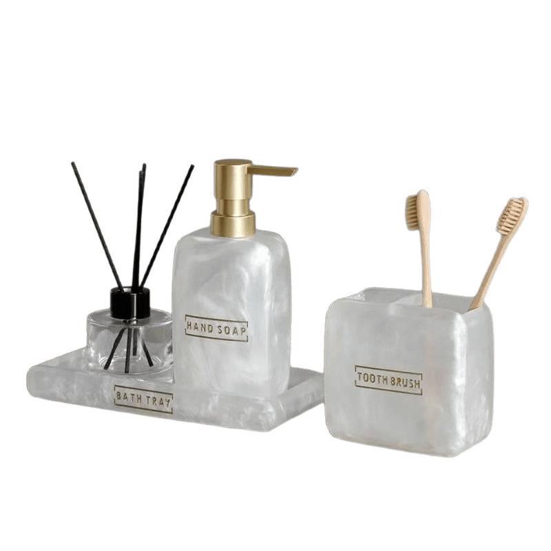 Hotel-Style Refillable Pump-Action Hand Sanitizer Bottle and Bathroom Shelf Tray Set