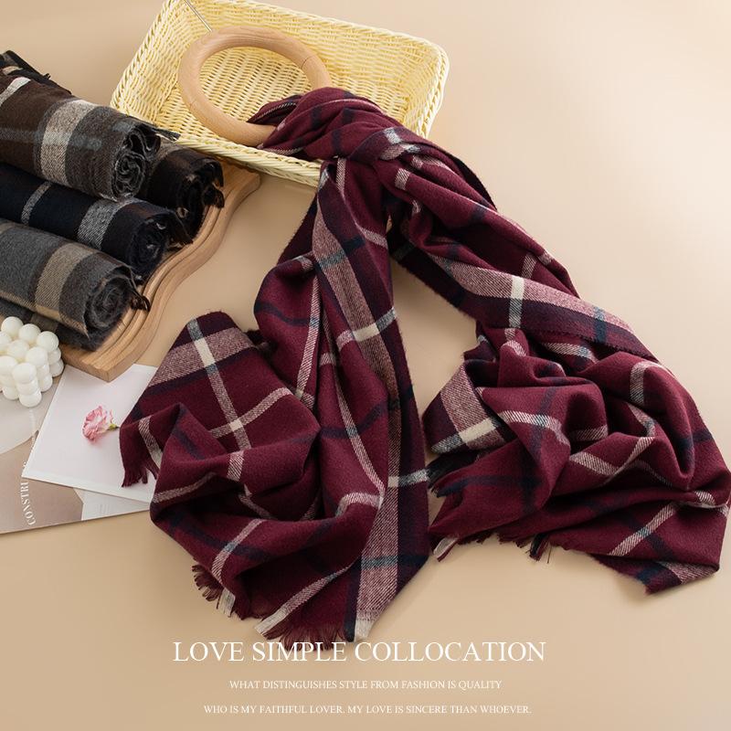 Korean New Red Plaid Scarf for Women To Keep Warm in Autumn and Winter Korean Version Ins Versatile Tassel Scarf Couple Trend